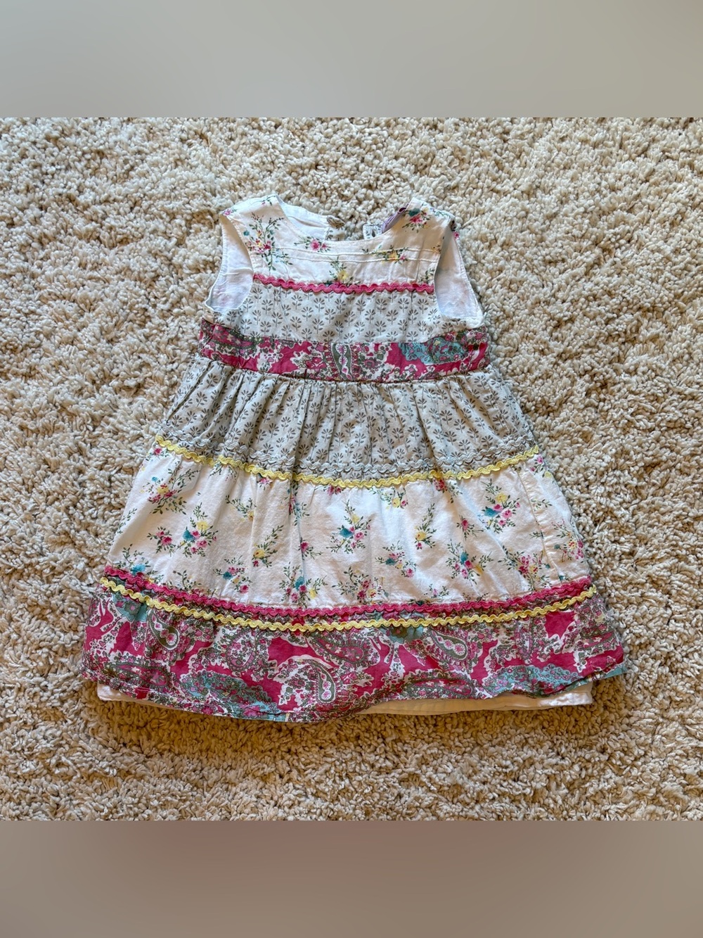 Chloe Louise 12-18M Cottagecore Floral Paisley Patchwork Dress Pink Boho